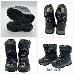 Fashion Kids Boys 8 25 Toddler Snow Boots Camo Gray Fur Lined Ankle Outdoor